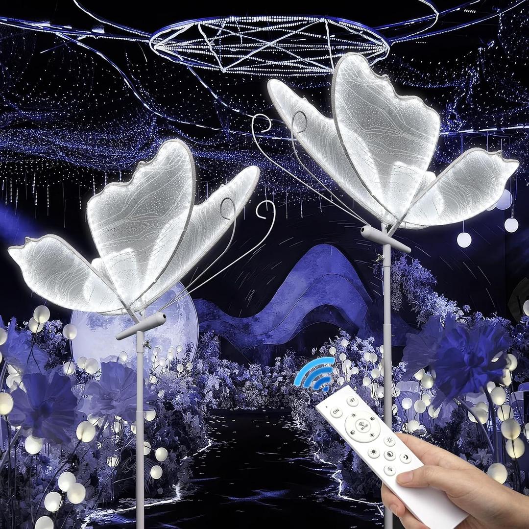 Wedding Butterfly Dimmable Floor Lamp: LED Butterflies Light with Remote Control - White & Warm Lights Butterfly Prop for Birthday Party Decoration - Baby Shower Bridal Shower Home Decor (23.6 in,2)