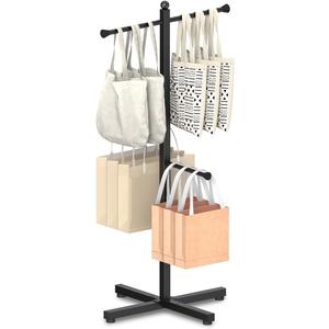 42-48 Inch Adjustable Height Shopping Bag Rack, Heavy Duty Metal T-shaped Grocery Bag Holder for Retail Stores, Large Bag Display Stand for Malls,Vendor,Boutique,Trade Show, 4 Arms,Black