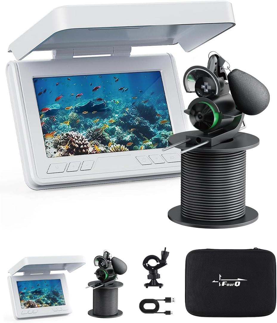 FourQ Underwater Fishing Camera, 220 Ultra-Wide Angle Video Fish Finder with 4.3" HD LCD Monitor, 5000mAh Battery, 65ft Waterproof Cable & IR Night Vision for Ice Lake Boat Kayak Fishing (65FT)