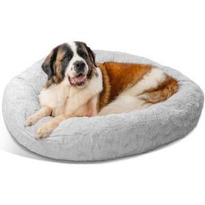 Best Friends by Sheri The Original Calming Donut Dog Bed for Extra-Large Dogs up to 150 lbs, Lux Faux Fur, Gray, 45" x 45"