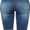 roswear Womens Mid Rise Roll Cuff Bermuda Stretch Denim Jean Shorts (Blue, M)