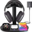 Airpod Max Charger Stand with 15w Wireless Charger, Suguder 4 in 1 Headset Holder for Apple Accessories Charging with AirPods Max/Pro/iWatch/iPhone/Vision Pro, Headphones Stand for Desk Organizer