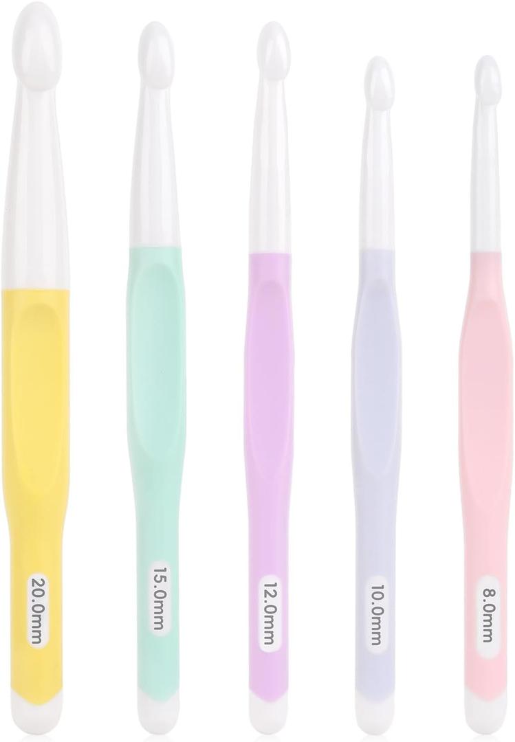 Aeelike Crochet Hooks 8mm, 10mm, 12mm, 15mm, 20mm, Ergonomic Crochet Hooks Set with Large Rubber Handle for Chunky Yarn Weaving Blanket DIY Crafts, Ideal Gift