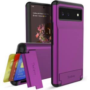 Dual Layer Wallet Case for Google Pixel 6, Protective Case with 3-Card Storage for Google Pixel 6 - Purple