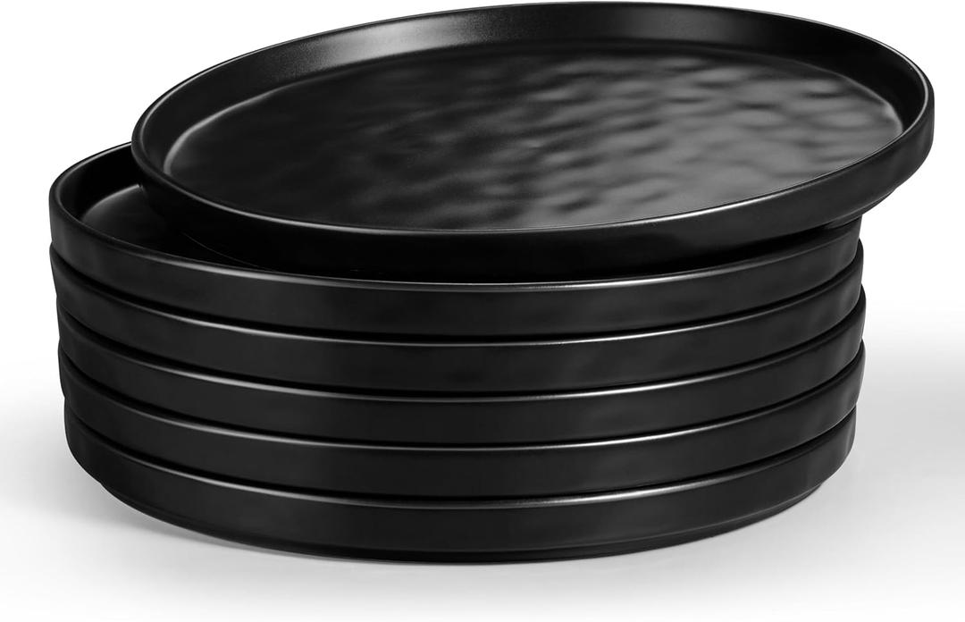 LIANYU Ceramic Dessert Plates Set of 6, 10.2 Inch Dinner Appetizer Plates for Kitchen Dining, Porcelain Round Plate Serving Cake Bread Salad Snack, Microwave & Dishwasher Safe, Obsidian Black