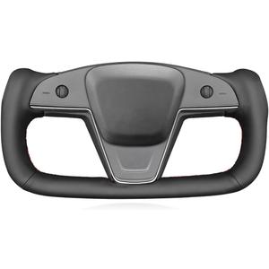 MEWANT Steering Wheel Covers for Yoke Style Steering Wheel for Tesla Model S 2021-2023 / Model X 2021-2023 Made of Artificial Leather&Carbon Fiber (Black microfiber leather + red thread)