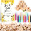 125 Pcs Baby Shower Decorate a Block Game Set Includes Help Us Build Memories Sign 100 DIY Blank Wooden Block 24 Paint Marker Prize for Wedding Baby Shower Game(Bee)