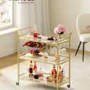 VASAGLE Bar Cart Gold, Large Home Bar Serving Cart with 3-Tier Mirrored Shelf, Wine Holders, Glass Holders, Kitchen, 15 x 33.9 x 35.4 Inches, Gold ULRC083A02