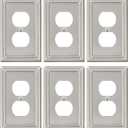 6-Pack Duplex Outlet Cover Plate, Metal Wall Plates for Electrical Outlets, Brushed Nickel 1 Gang Receptacle Cover, Pearls Decorative Switch Plates and Outlet Covers