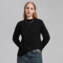 Women's Lightweight Pullover Sweater Mock Turtleneck Solid Color Irregular Texture Long Sleeve Ribbed Knit Tops (Black, XL)