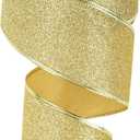 MEEDEE Gold Wired Ribbon 2.5 Inch Metallic Thick Glitter Ribbon by 25 Yards for Christmas Tree Decoration, Garland, Wreath Supplies