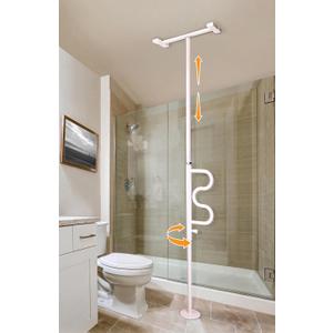 Stander Wonder Pole, Security-Pole and Curve Grab Bar, Tension Mounted Floor to Ceiling Transfer-Pole for Seniors, Elderly Adults, Bathroom Safety Assist and Stability Rail, White