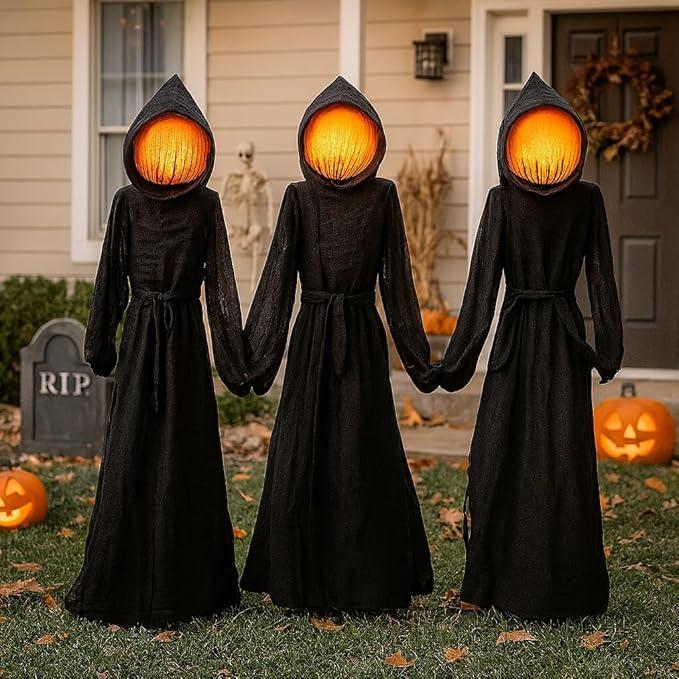 Evergreen Set of 3 LED Black Halloween Grim Reaper Stakes | 4 Feet Tall | Weatherproof Battery Operated | Spooky Garden Statue Outdoor Decoration Grass Lawn or Patio