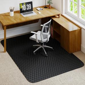 Office Chair Mat for Low Pile Carpet with Lip, 48" x 60" Clear Plastic Heavy Duty Floor Protector, Smooth Glide Desk Chair Mat for Rolling Chairs, Computer Chair Mat for Home Office, Gaming-Black