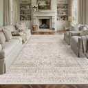 WondRg 12x15 Washable Area Rug Beige Vintage Non Slip Soft Low Pile Rug for Living Room Bedroom Dining Room Office Distressed Oriental Indoor Extra Large Throw Carpet for Home Decor