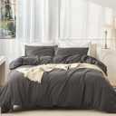 JIYUAN Queen Size Duvet Cover Set, 3-Piece - 100% Washed Cotton, Linen-Like Soft & Breathable with Zipper Closure, Includes 90x90 Inch Cover & 2 Pillowcases, Solid Dark Grey