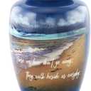 Footprints Cremation Urn - Ocean Blue Memorial Urn with Beach & Waves  Full-Size Handcrafted Metal Funeral Urns for Men & Womens Ashes (Up to 210 lbs)  A Beautiful Tribute for Ocean Lovers