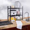 Across-Star Expandable Cabinet Shelf Organizer Rack, Stackable Kitchen Counter Storage Shelves Stand, Adjustable Height Pantry Shelf Spice Rack (Black, 2 Pack)