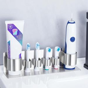 Toothbrush Head Holder for Bathroom, Electric Toothbrush Head Holder Wall Mounted Toothbrush Holder Adhesive Toothbrush Head Organizer Stainless Steel Toothbrush and Toothpaste Holder