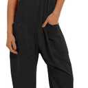 Muchpow Women's V Neck Sleeveless Jumpsuits Spaghetti Straps Harem Long Pants Overalls With Pockets (Medium, Black)