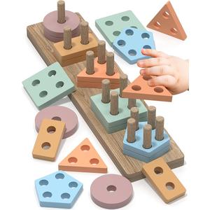 Toys for 1 2 Year Old Girl Boy, Toddler Toys 1 2 Year Old Girl Boy Birthday Gifts, Education Toddler Puzzles for Wooden Stacking Block Ages 1-3 2-4