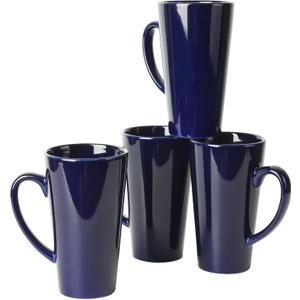 16oz Funnel Ceramic Tall Coffee Mugs for Coffee, Tea, Cocoa, Latte, Milk set of 4(Cobalto)