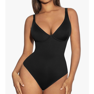 FeelinGirl Shapewear Bodysuits for Women Tummy Control Body Suits Deep V Neck Thong Body Shaper L