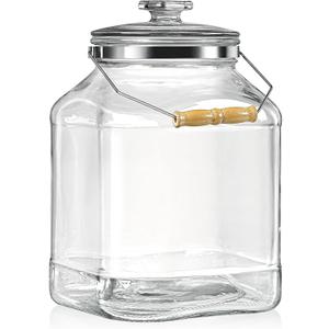 2.5 Gallon Glass Jar with Lids, 5.5" Opening Heavy Large Glass Storage Jars with Handle, Extra Big Glass Container for Kitchen Organization