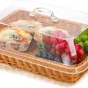 DEAYOU Imitation Rattan Bread Basket with Lid, Woven Tabletop Food Serving Basket, Poly-Wicker Fruit Basket for Vegetable, Restaurant, Display, Kitchen, Party, Rectangle, 13.8" L x 9.8" W