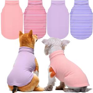 Abbylike 4 Pack Dog Shirts, Spring Lightweight Stretchy Dog Turtleneck, Breathable Soft German Velvet Sleeveless Puppy Base Layer Vest for Pet Indoor Outdoor Wears(Blush Pink and Purple,M)