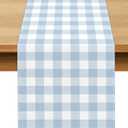 Dusty Blue Gingham Table Runner Blue Checkered Boy Girl Baby Shower Birthday Party Decoration Home Dining Kitchen Island Decor (13" x 72")