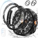 for Samsung Galaxy Watch Ultra 47mm Screen Protector Case, HD Tempered Glass Screen Protector Hard PC Case Bezel Ring Cover for Galaxy Watch 7 8 Ultra, Black with Indices