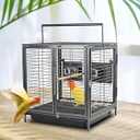 ZWanPing Portable Bird Travel Carrier Cage Black 19 Inch with Handle Wooden Perch, Parrot Travel cage Medium Birds for Cockatiels, Conures