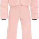 Haloumoning Girls One Piece Snowsuits Kids Puffer Waterproof Hooded Ski Suits Coveralls Winter Jumpsuits 5-14 Years, pink (Size 120)