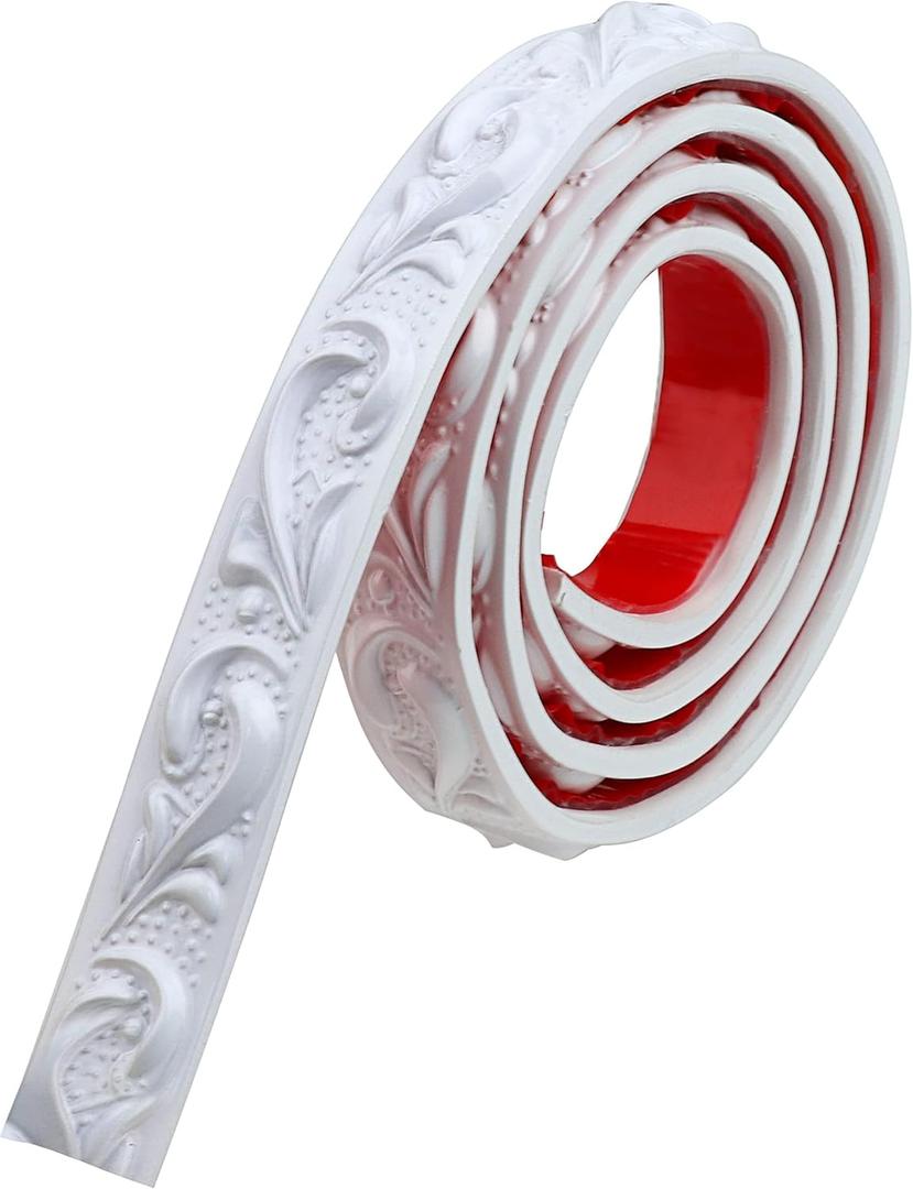 Duzzy Molding Trim Wall Trim, 16.4 Feet Self-Adhesive Flexible DIY Peel and Stick Crown Molding Ceiling Molding Suitable for Mirror Edge, TV Background Wall, Home Wall Decor (White)