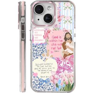 Clear Case for iPhone 14, [Magnetic Charging Compatible][Military-Grade Protection][Anti-Yellowing] Shockproof Slim Magnetic Phone Case for iPhone 14, Pink Jesus Collage