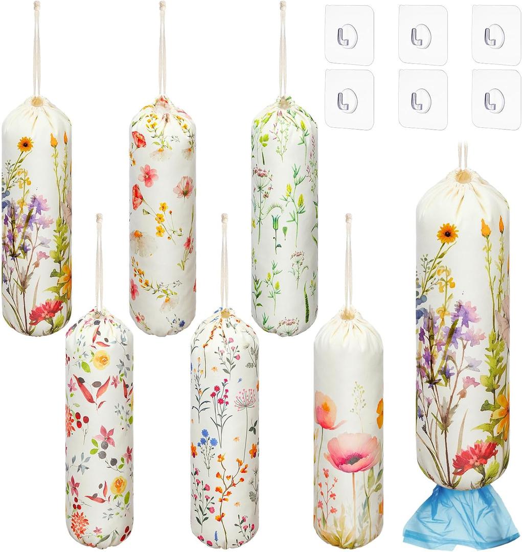 6 Pack Wildflower Plastic Bag Holder for Kitchen Wall, Adjustment