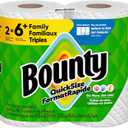 Bounty Paper Towels Quick Size, White, 2 Family Triple Rolls = 6+ Regular Rolls