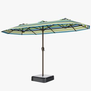 15FT Double Sided Patio Umbrella with Base Included Large Outdoor Market Umbrella with Crank Handle, UV Resistant Canopy, Sturdy Frame for Garden, Poolside, Deck, Green Stripes