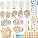 ForraFun 16 Set Easter Oyster Shells for Crafts 4-5 Inch Large Seashells with Holes for Crafting Flat Oyster Shell Kits with Decoupage Napkins Glue Paints Twine Brushs