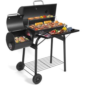 Charcoal Grill Offset Smoker: Charcoal Barbecue Grills with Spacious Cooking Area , Barrel BBQ Grill and Smokers Combo for Outdoor Patio Backyard Camping and Parties - Medium Grill