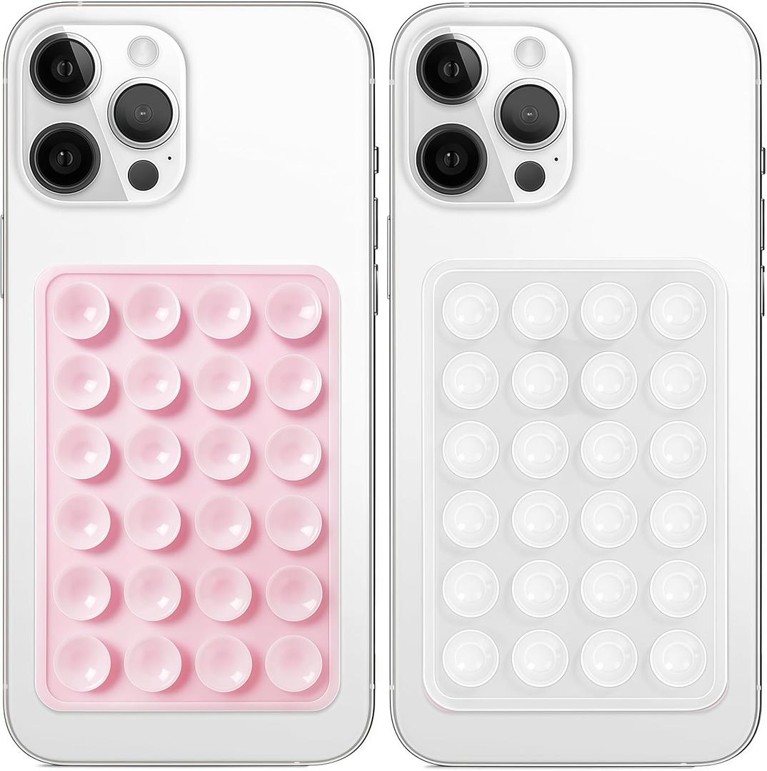 Galundge 2 Pack Silicone Suction Phone Case Mount, Non Slip Sticky Grip, Silicon Adhesive Suction Cup Mount, Strong Grip Holder for Selfies and Videos (LightPink&Translucent)