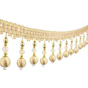 Yalulu 4 Yard Beaded Pendant Hanging Ball Tassel Fringe Trim Macrame for Curtain Tablecloth Home Decoration (Gold)