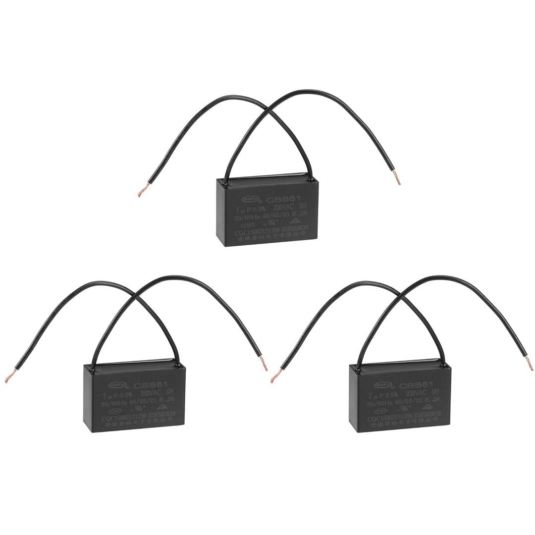 uxcell Ceiling Fan Capacitor CBB61 7uF 250V AC 2 Wires Metallized Polypropylene Film Capacitor 47x29x18mm for Electric Fan Pump Motor Generator 3Pcs