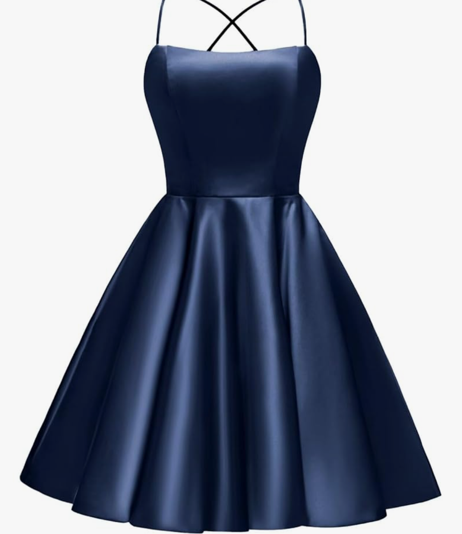 Satin Homecoming Dresses 2025 with Pockets Square Neck A Line Backless Short Cocktail Dresses, Size 4 