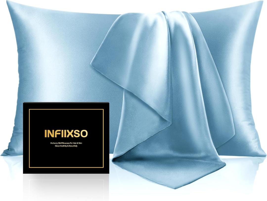 INFIIXSO Mulberry Silk Pillowcase for Hair and Skin, Silk Pillow Cases King Size with Hidden Zipper 20x40 Inches, Super Smooth and Soft Cooling Pillow Cases for Hot Sleepers(Light Blue, 1 Pack) INFIIXSO Mulberry Silk Pillowcase for Hair and Skin, Silk Pillow Cases King Size with Hidden Zipper 20x40 Inches, Super Smooth and Soft Cooling Pillow Cases for Hot Sleepers(Light Blue, 1 Pack)