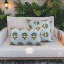 Coastal Indoor Outdoor Throw Pillow Cover ONLY, 18"x18" Water Repellent for Couch, Patio, Backyard, Baby Blue Orange Floral with Piping
