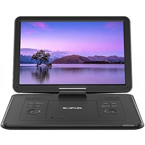 17.5" Portable DVD Player with 15.6" Large HD Screen, 6 Hours Rechargeable Battery, Support USB/SD Card/Sync TV and Multiple Disc Formats, High Volume Speaker, Black