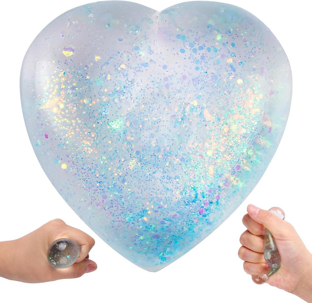 Heart Shape Stress Balls for Adult and Kids (Blue) - Sugar Ball, Squishy Toys for Stress Relief and Party Favors