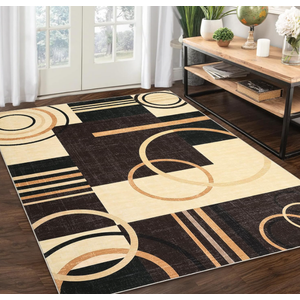 RUGSREAL Large Area Rug 8x10 Modern Geometric Entryway Low Pile Thin Non Slip Throw Foldable Accent Indoor Floor Cover for Bedroom, Brown